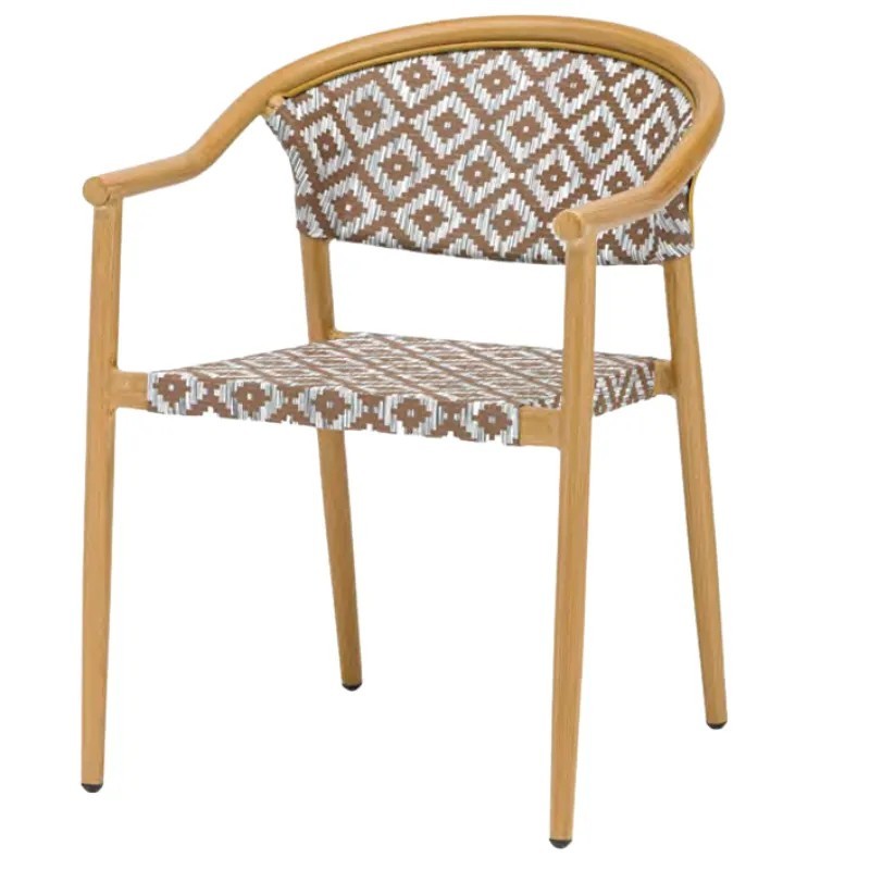 Sillón exterior aluminio roble apilable | Diseño decorativo