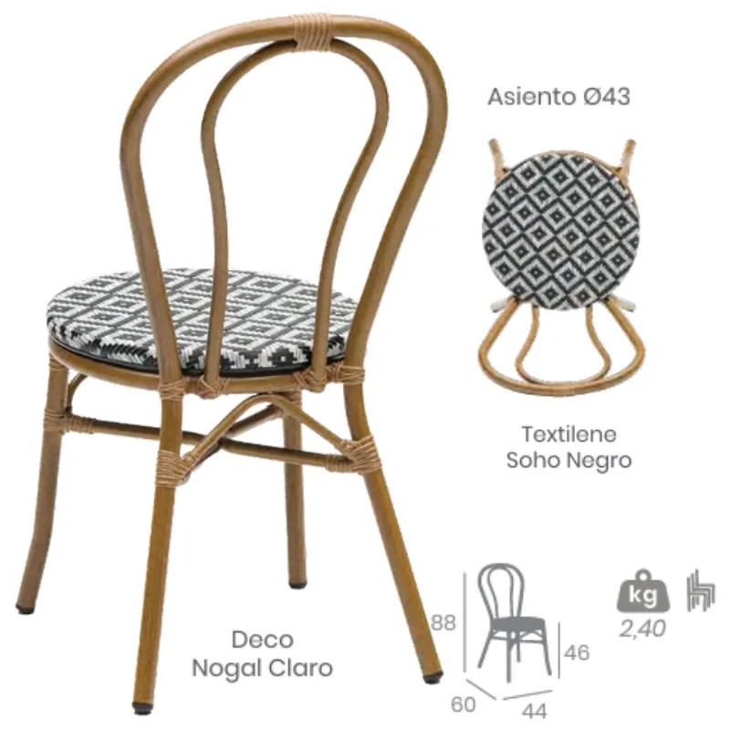Silla Chicago Exterior Textilene | Silla Bistro Ligera Hostelería