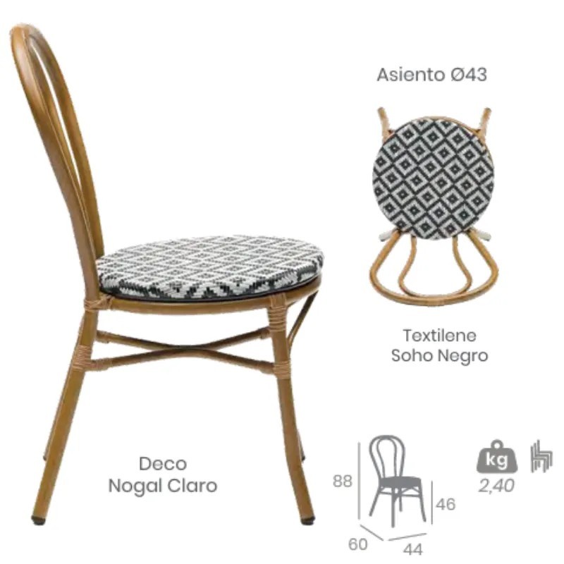 Silla Chicago Exterior Textilene | Silla Bistro Ligera Hostelería