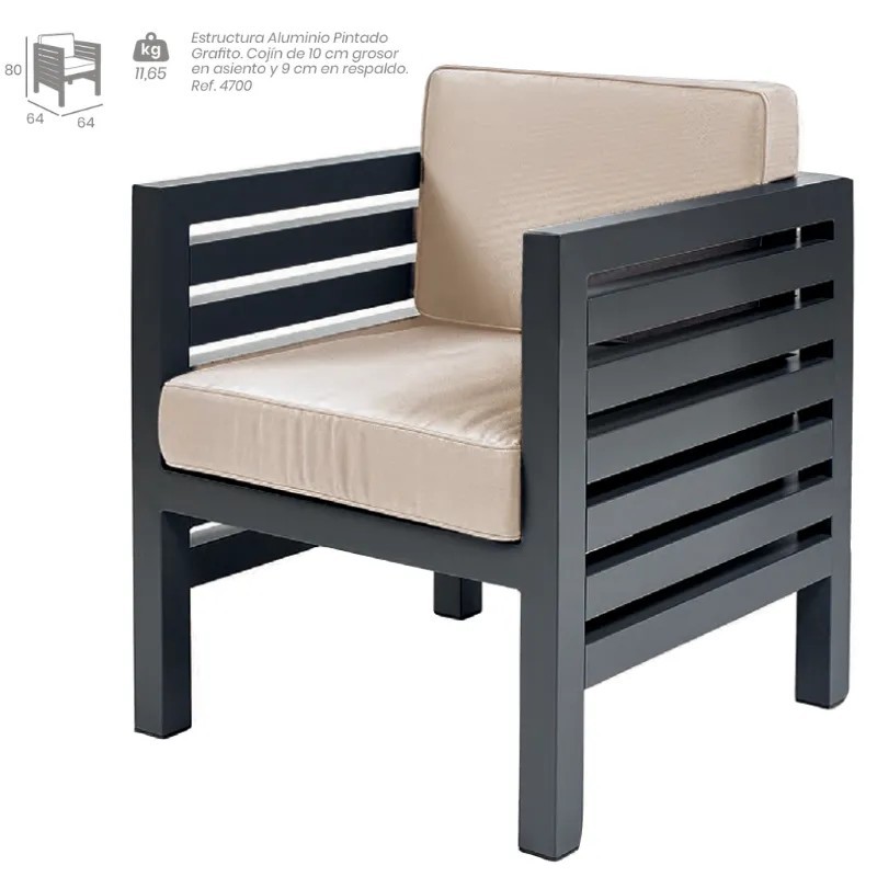 Sillón Orión con Cojín | Sillón Exterior Aluminio
